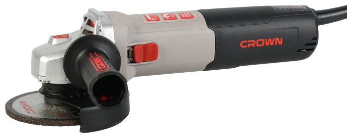 Кутова шліфувальна машина CROWN CT13677-125RSVC, 1500 Вт, 125 мм, регулювання обертів, плавний пуск, захист від повторного пуску, захисний кожух диска типу C