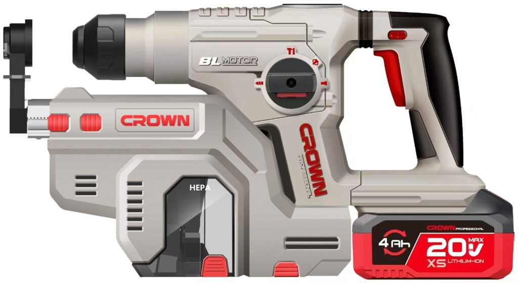 Акумуляторний перфоратор CROWN CT28021XS-4 BMC, 20 В, 4.0 А·год, 28 мм CT28021XS-4 BMC