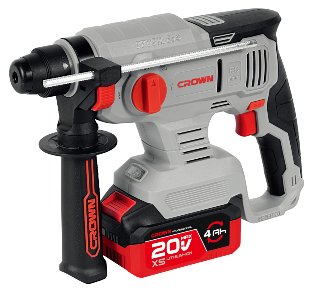 Акумуляторний перфоратор CROWN CT28010XS-4 BMC, 20 В, 4.0 А·год, 20 мм CT28010XS-4 BMC