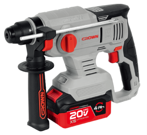 Акумуляторний перфоратор CROWN CT28010XS-4 BMC, 20 В, 4.0 А·год, 20 мм